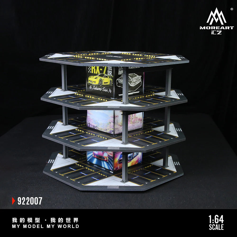 MoreArt Octagonal Tower Parking Lot 01 MO922007 with illuminated parking levels.