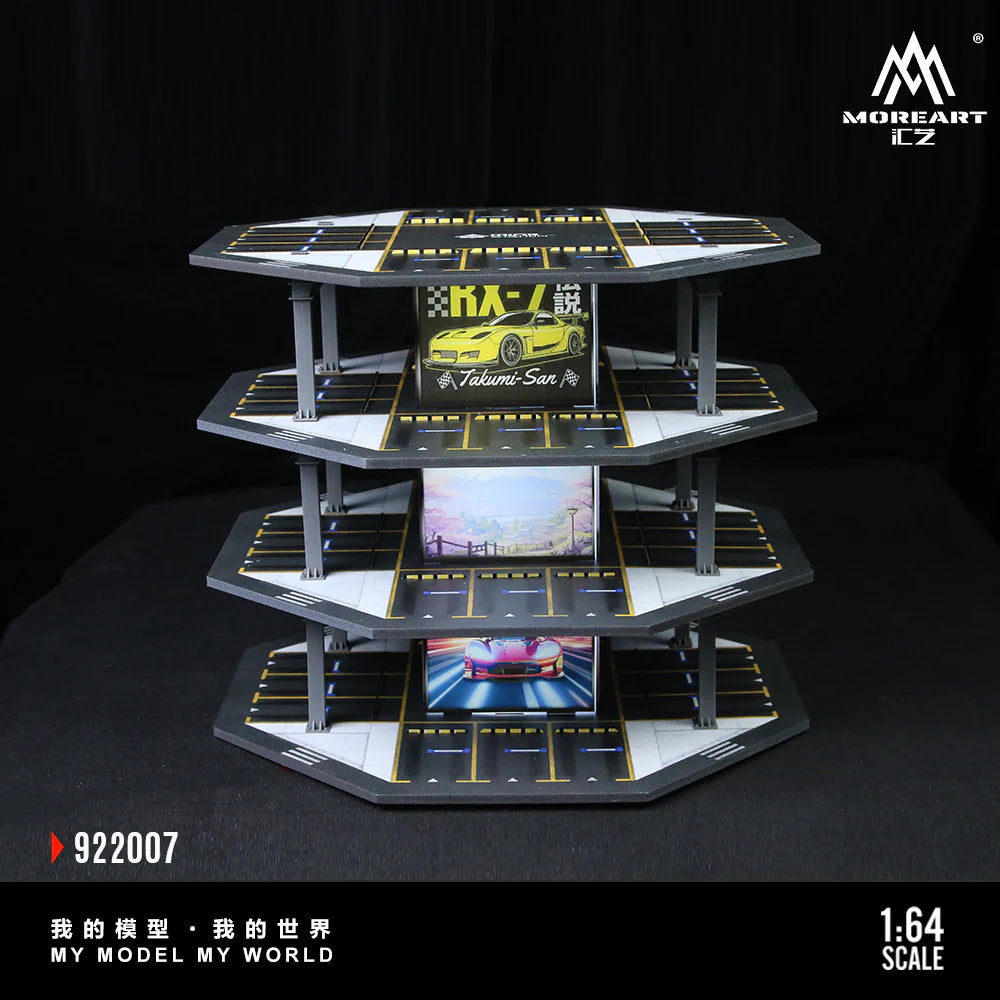 MoreArt Octagonal Tower Parking Lot 01 MO922007 with illuminated parking levels.