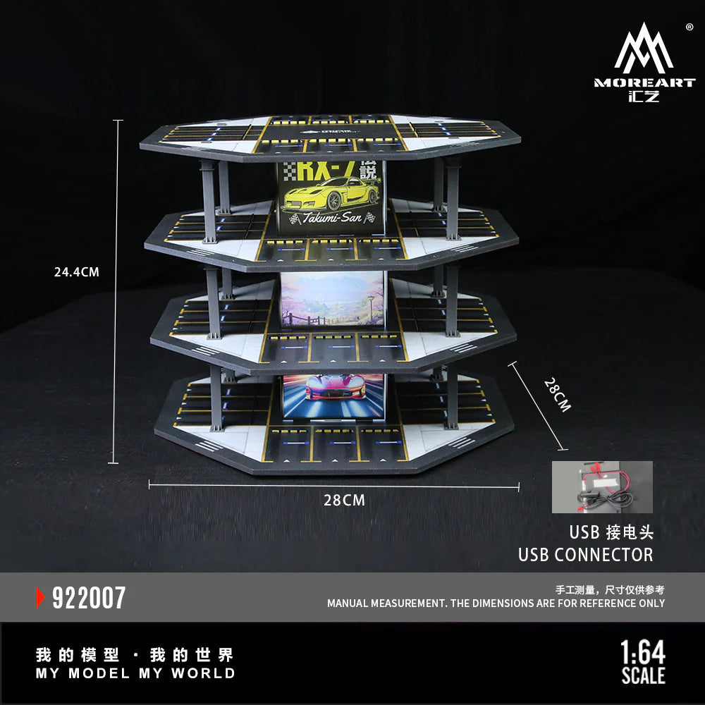 MoreArt Octagonal Tower Parking Lot 01 MO922007 with illuminated parking levels.