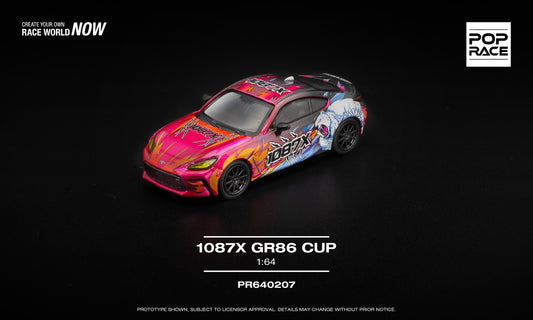 POP Race 1087X Toyota GR86 Cup 1:64 diecast racing car model. Front