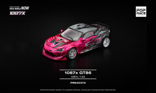 POP Race 1:64 Toyota GT86 1087X drift car in detailed livery, featuring a removable front hood that reveals the engine. Front