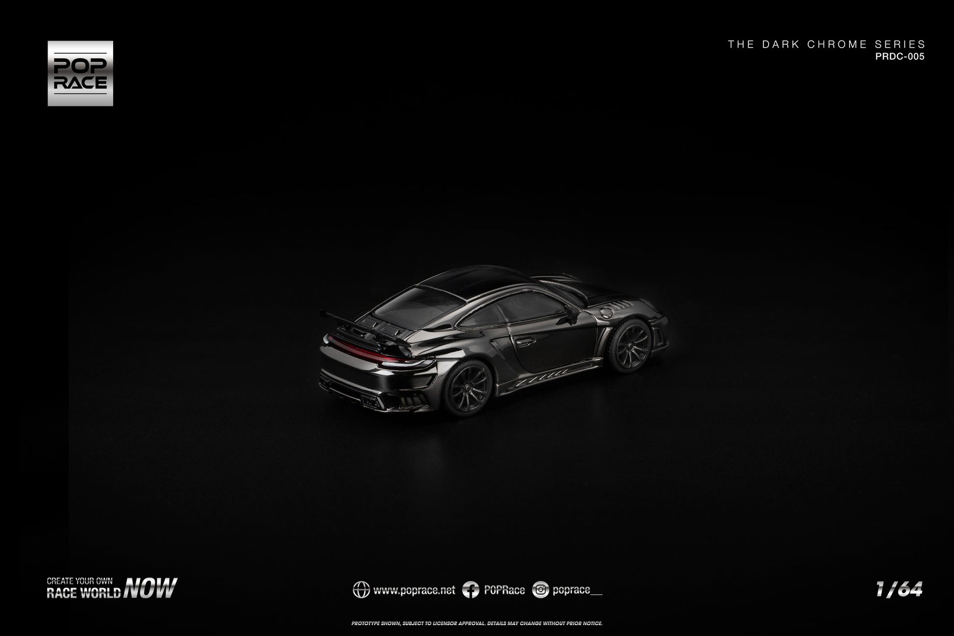 POP Race 1:64 992 Stinger GTR Dark Chrome Series – premium tuner Porsche in dark chrome finish. Back