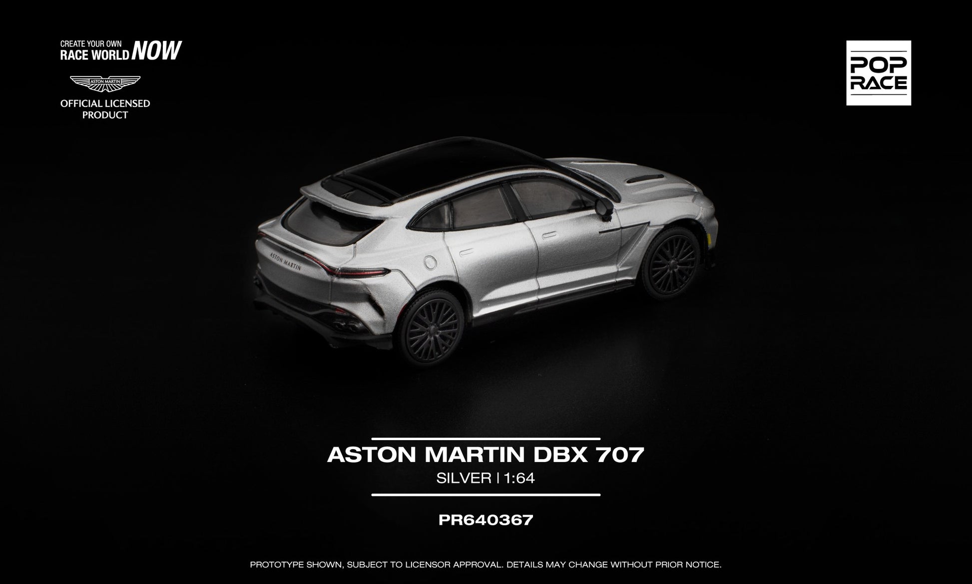 POP Race Aston Martin DBX 707 silver diecast model 1:64. Back
