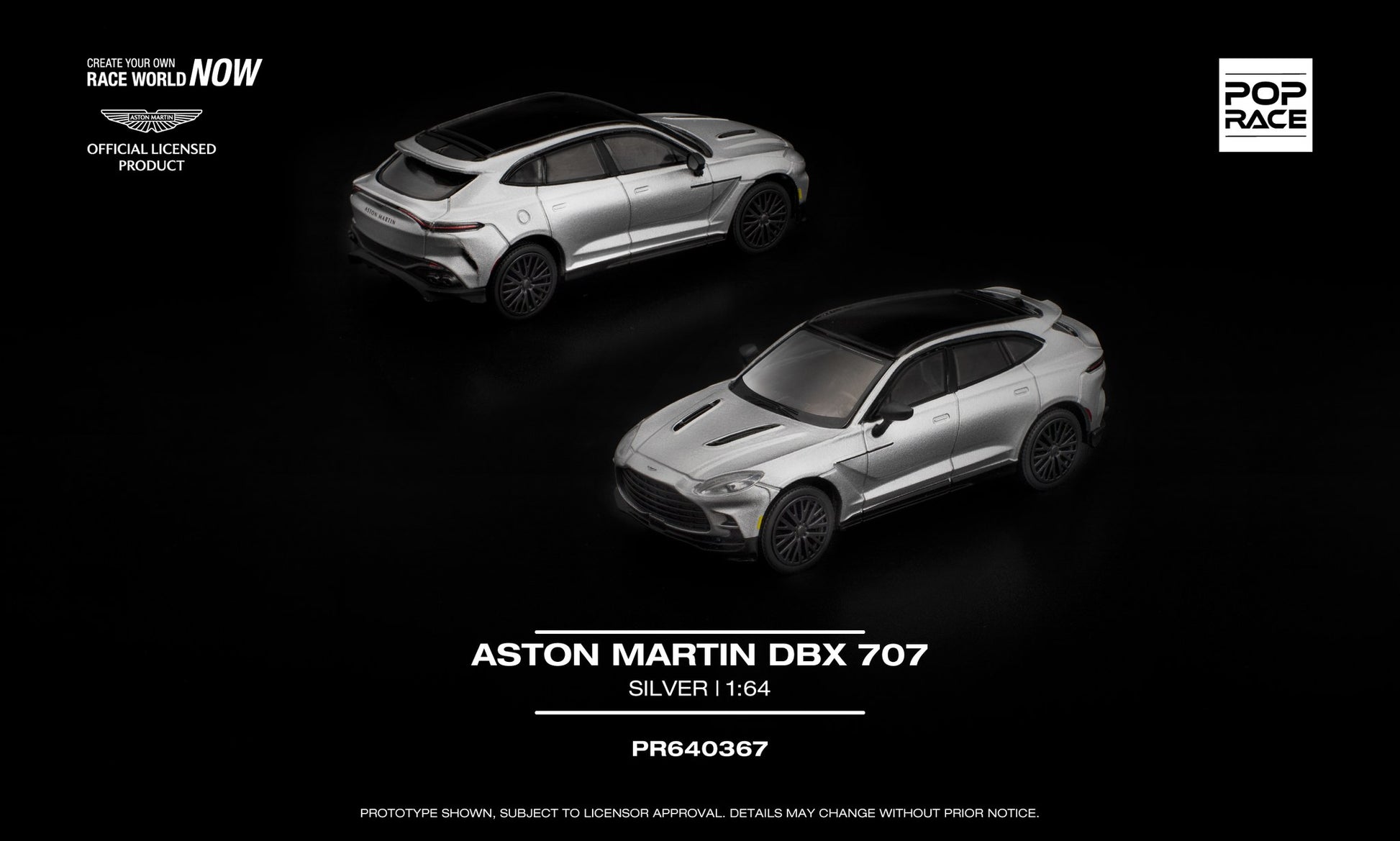 POP Race Aston Martin DBX 707 silver diecast model 1:64
