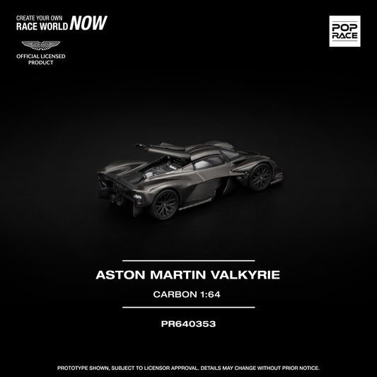 1:64 scale POP Race Aston Martin Valkyrie in full carbon fiber finish, displayed in collector case. Back