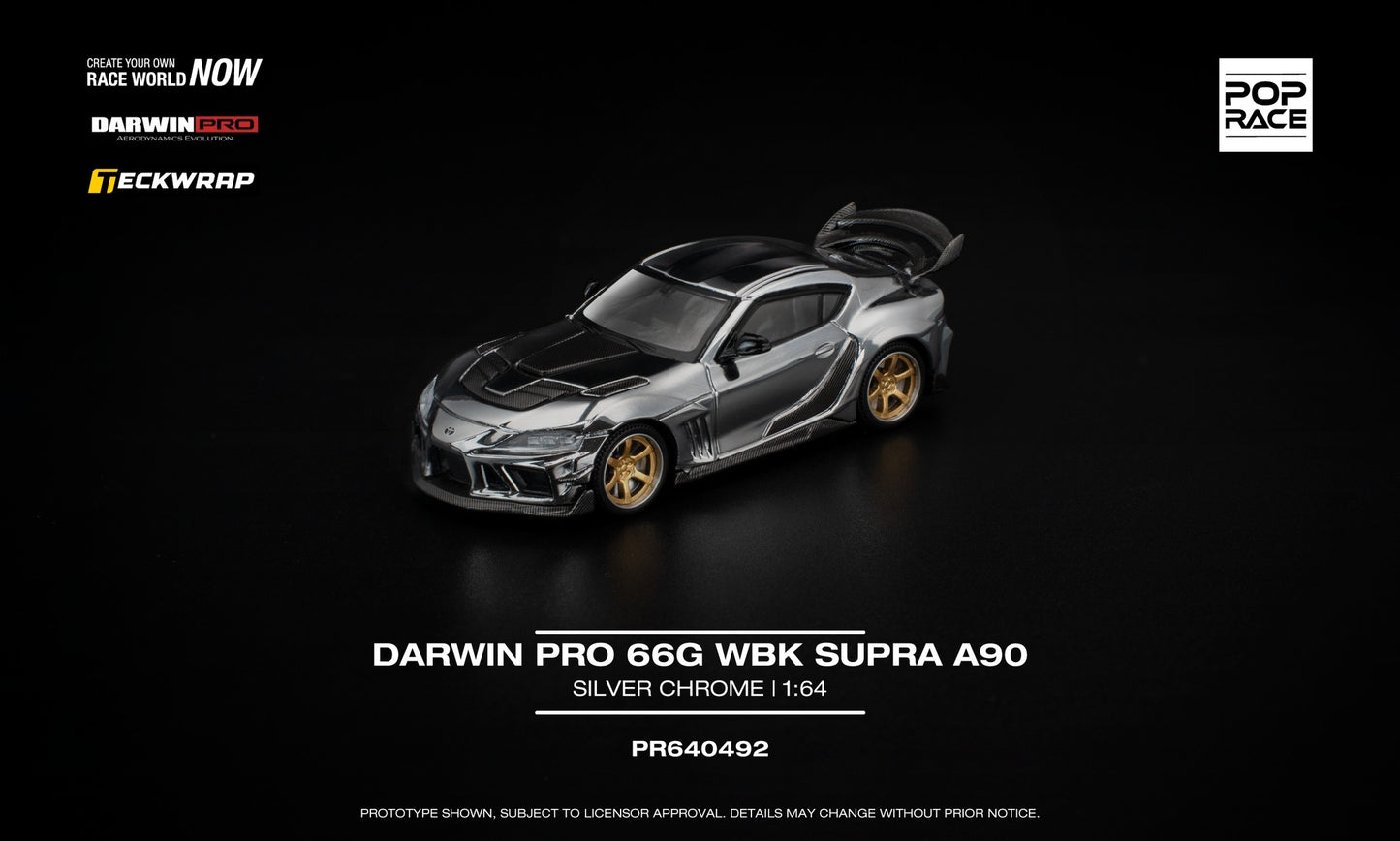 POP Race Darwin Pro 66G WBK Supra A90 Silver Chrome 1:64 diecast tuner car. Front