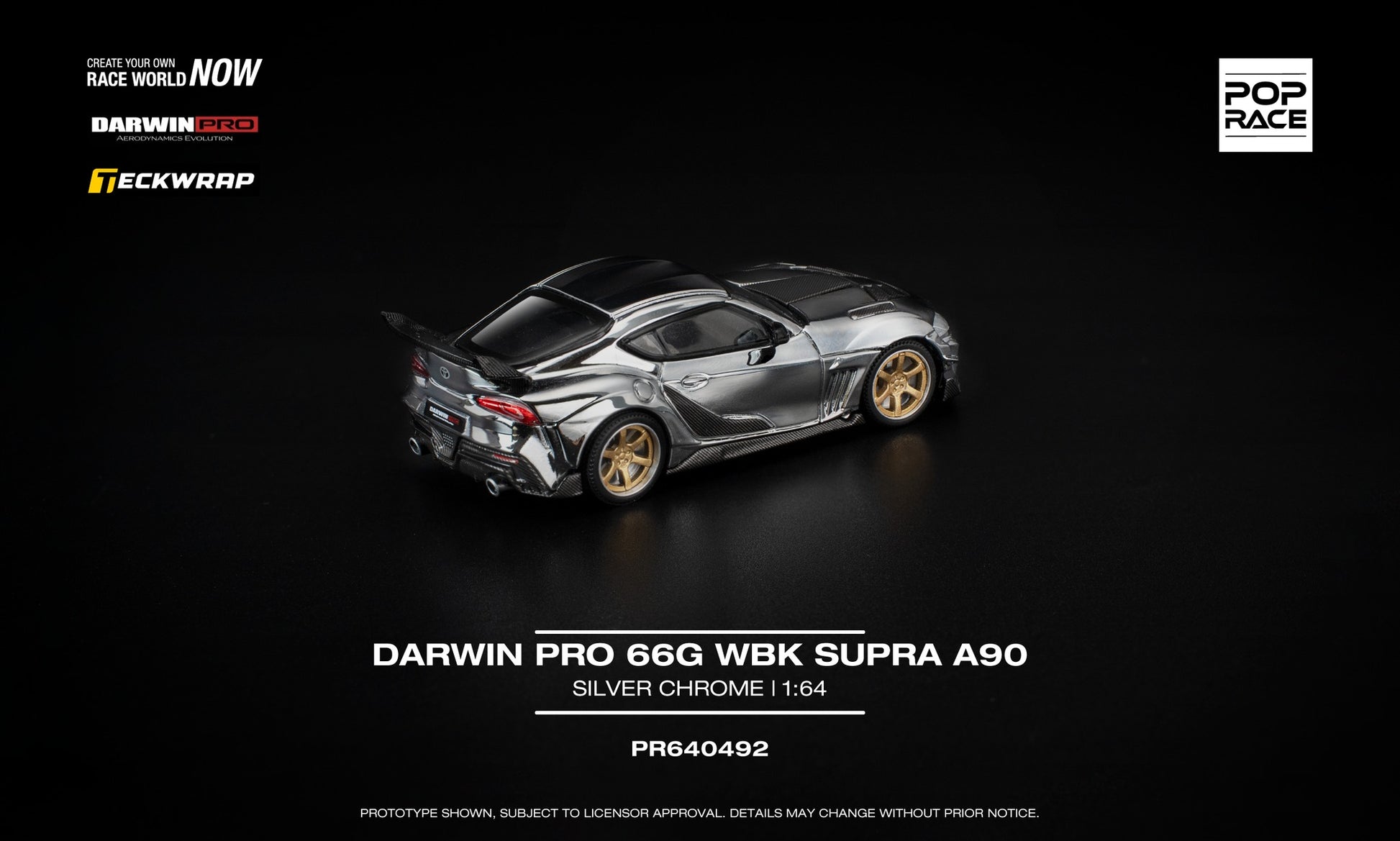POP Race Darwin Pro 66G WBK Supra A90 Silver Chrome 1:64 diecast tuner car. Back
