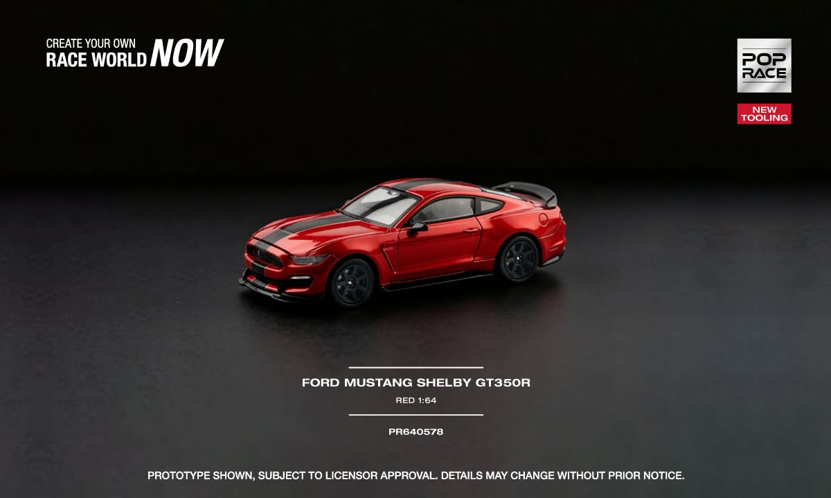 POP Race Ford Mustang Shelby GT350R in Race Red with opening front and rear sections. Front