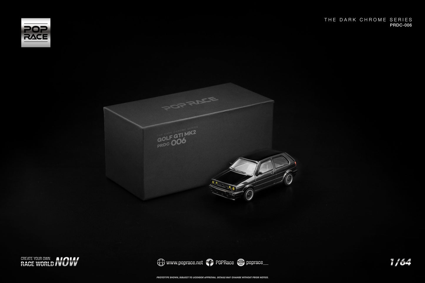 POP Race Golf GTI MK2 Dark Chrome Series – premium 1:64 hot hatch in dark chrome finish. With Packaging