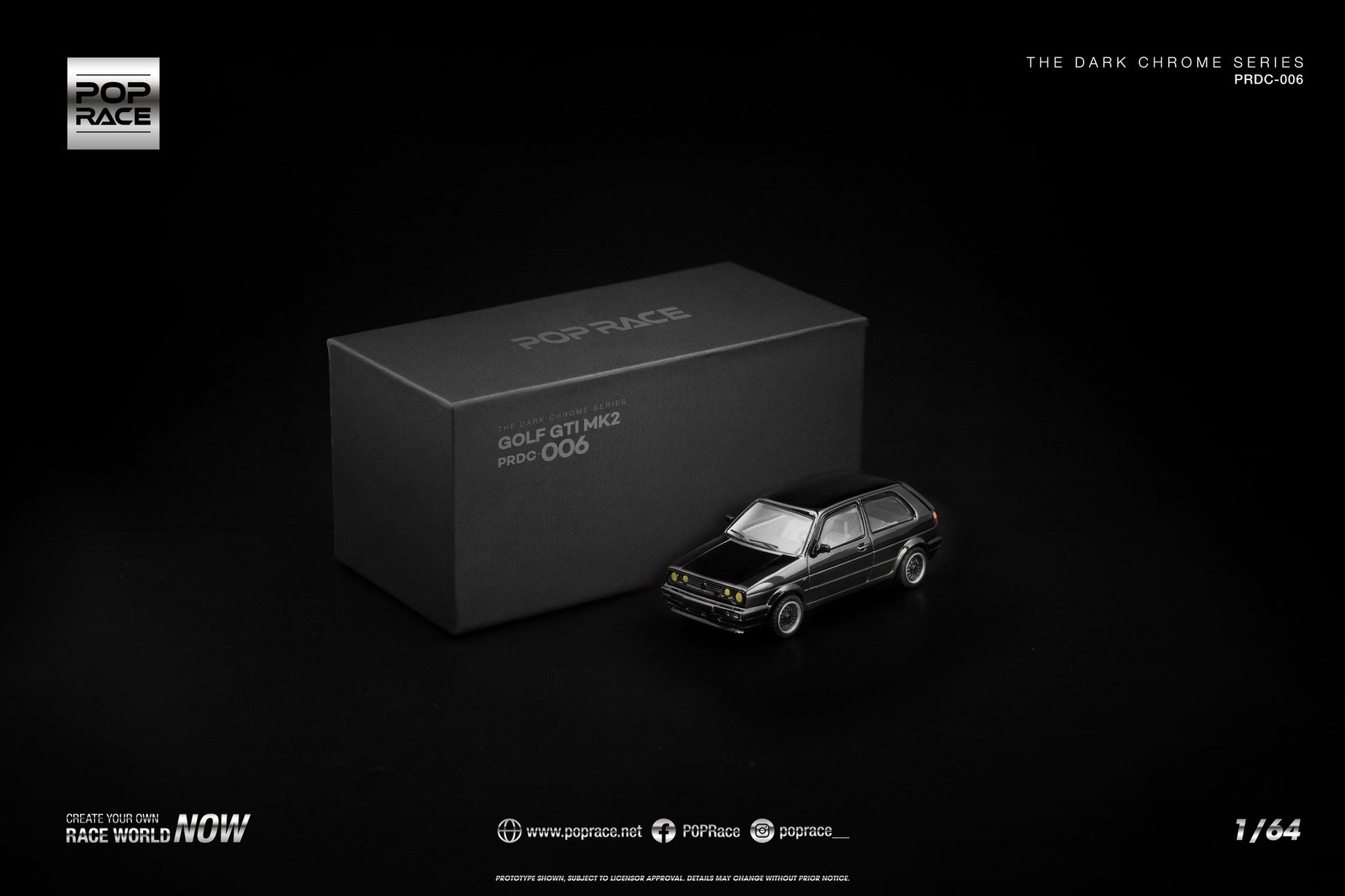 POP Race Golf GTI MK2 Dark Chrome Series – premium 1:64 hot hatch in dark chrome finish. With Packaging