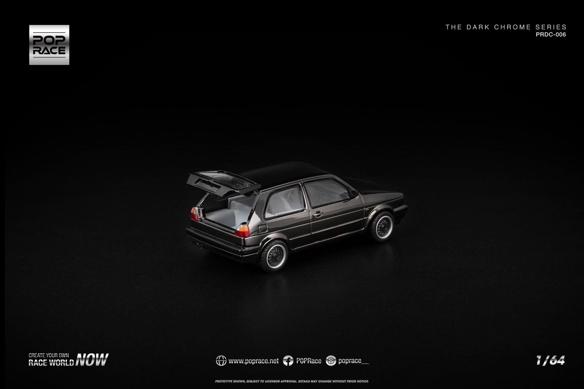 POP Race Golf GTI MK2 Dark Chrome Series – premium 1:64 hot hatch in dark chrome finish. Back