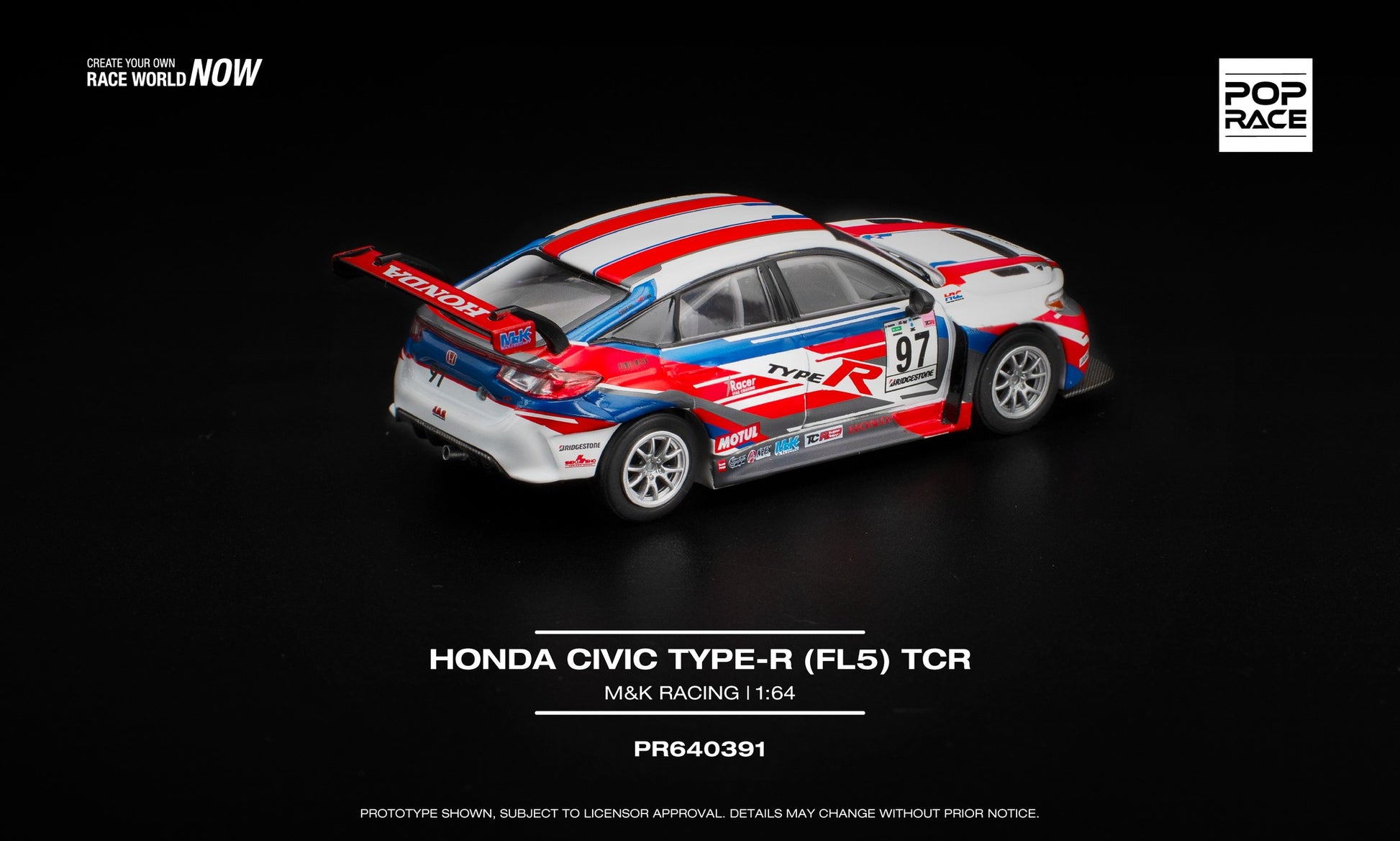 POP Race 1:64 Honda Civic Type-R FL5 TCR M&K Racing diecast model car. Back