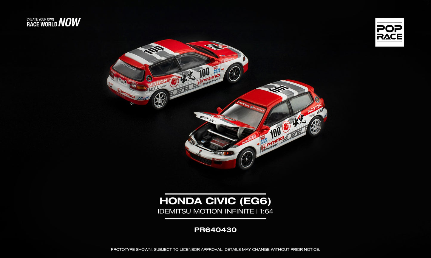 POP Race Honda Civic EG6 Idemitsu Motion Infinite opening hood engine 1:64