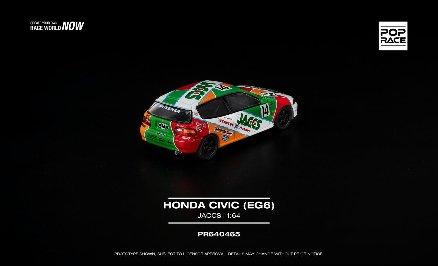 POP Race Honda Civic EG6 JACCS touring car opening hood diecast 1:64. Back