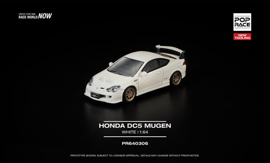 POP Race 1:64 Honda Integra DC5 Mugen white opening hood detailed engine diecast model. Front