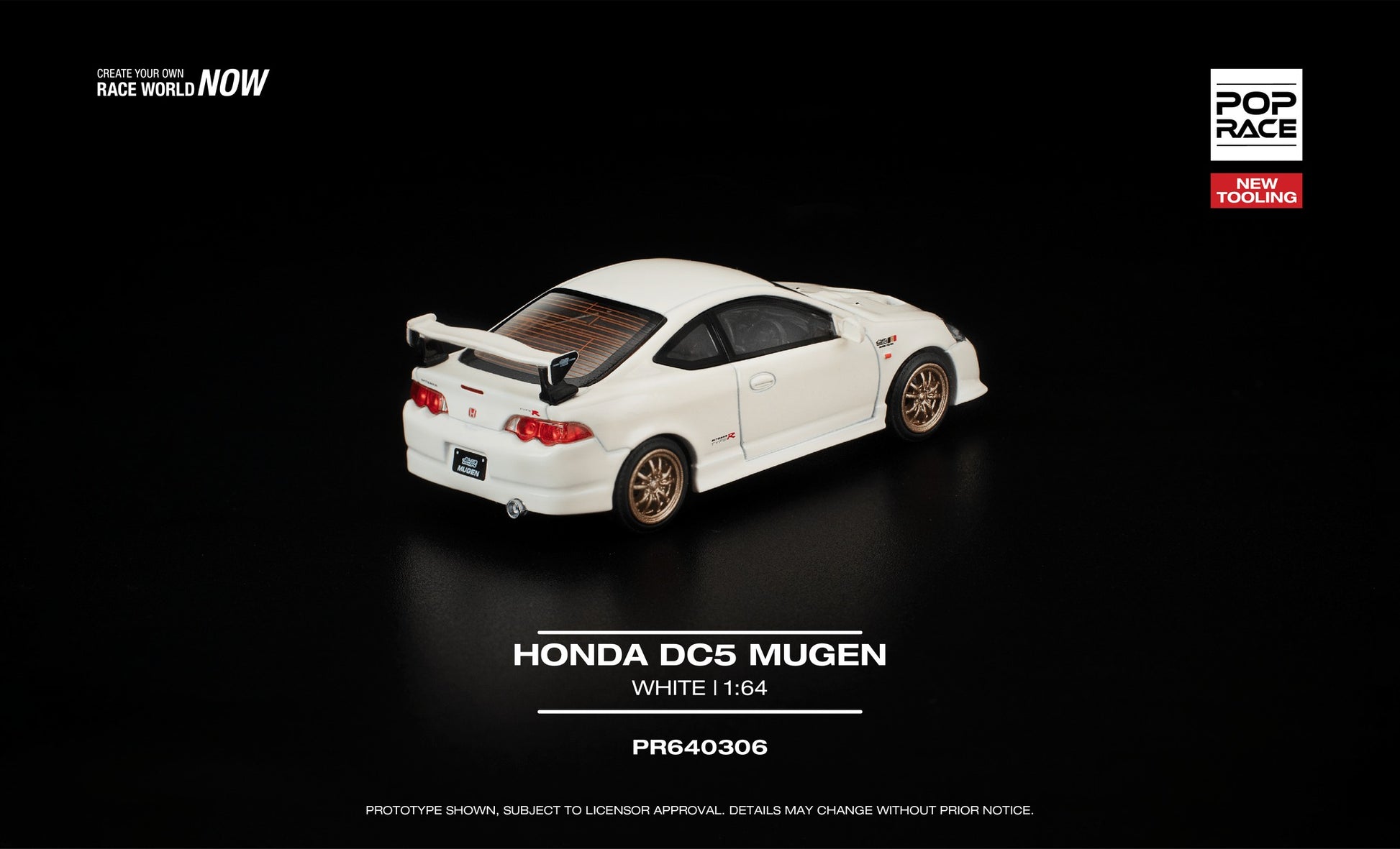 POP Race 1:64 Honda Integra DC5 Mugen white opening hood detailed engine diecast model. Back