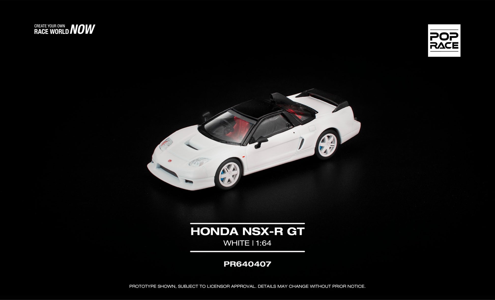 POP Race Honda NSX-R GT Championship White opening rear hatches detailed engine diecast 1:64. Front