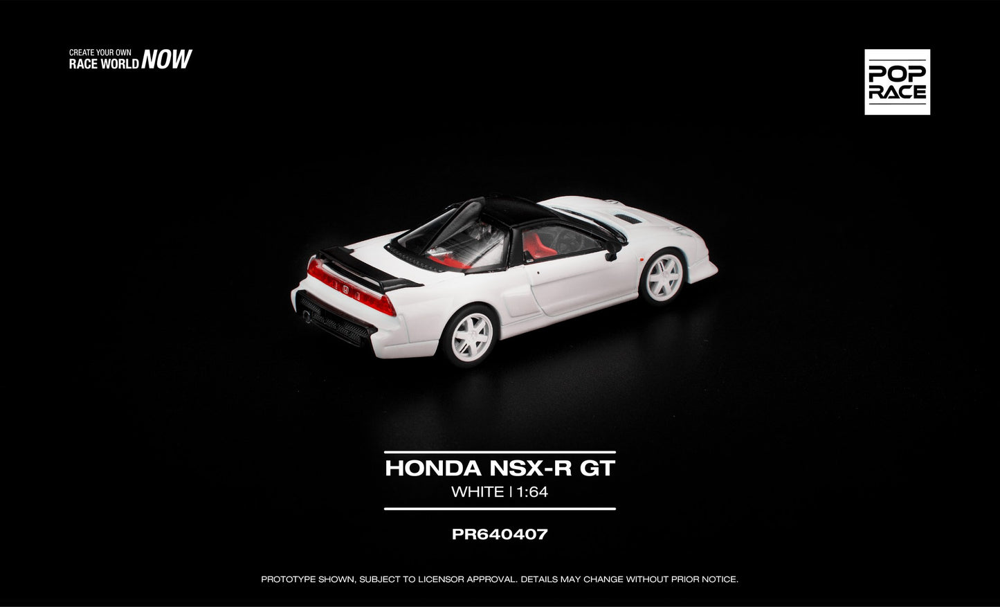 POP Race Honda NSX-R GT Championship White opening rear hatches detailed engine diecast 1:64. Back
