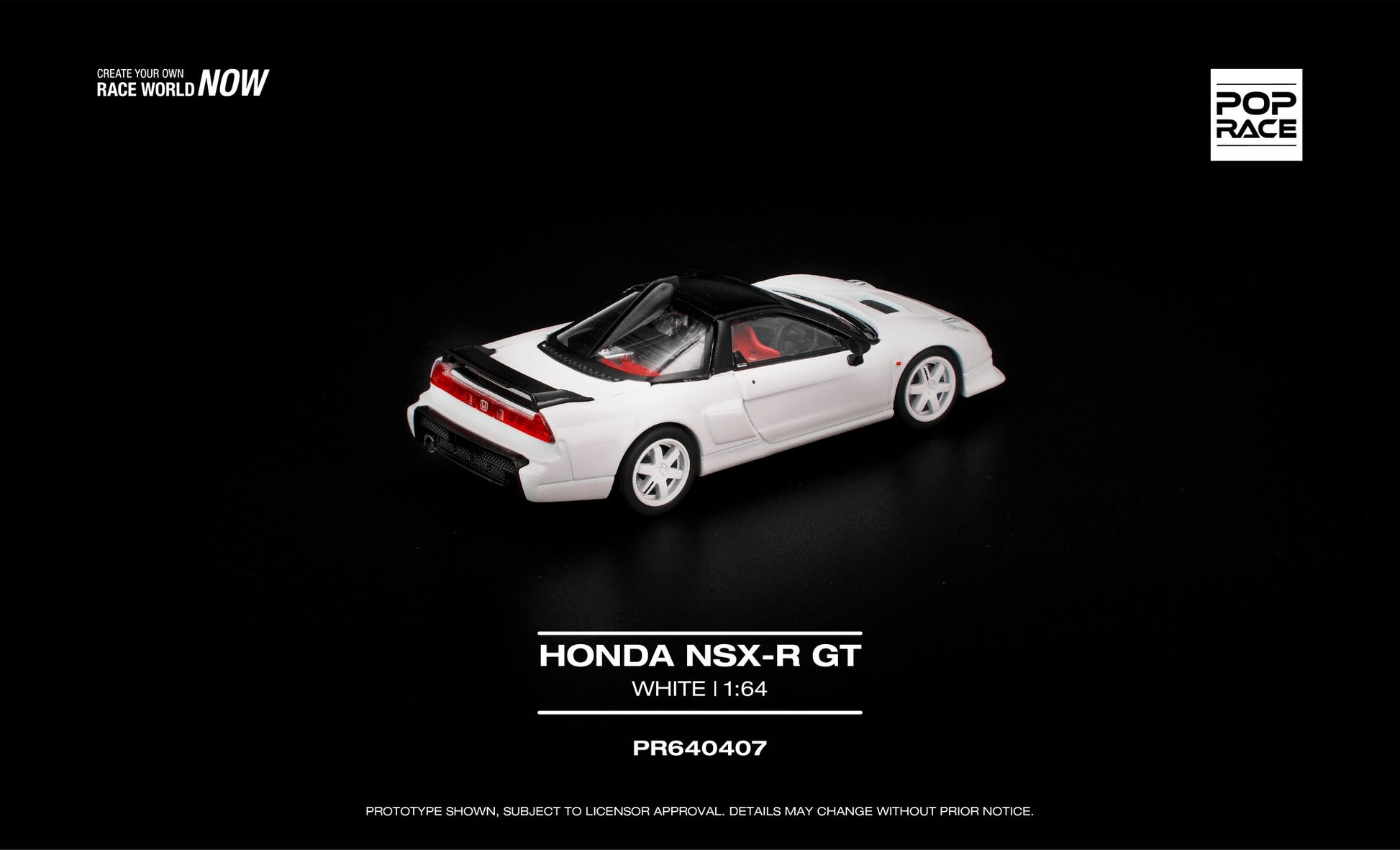 POP Race Honda NSX-R GT Championship White opening rear hatches detailed engine diecast 1:64. Back