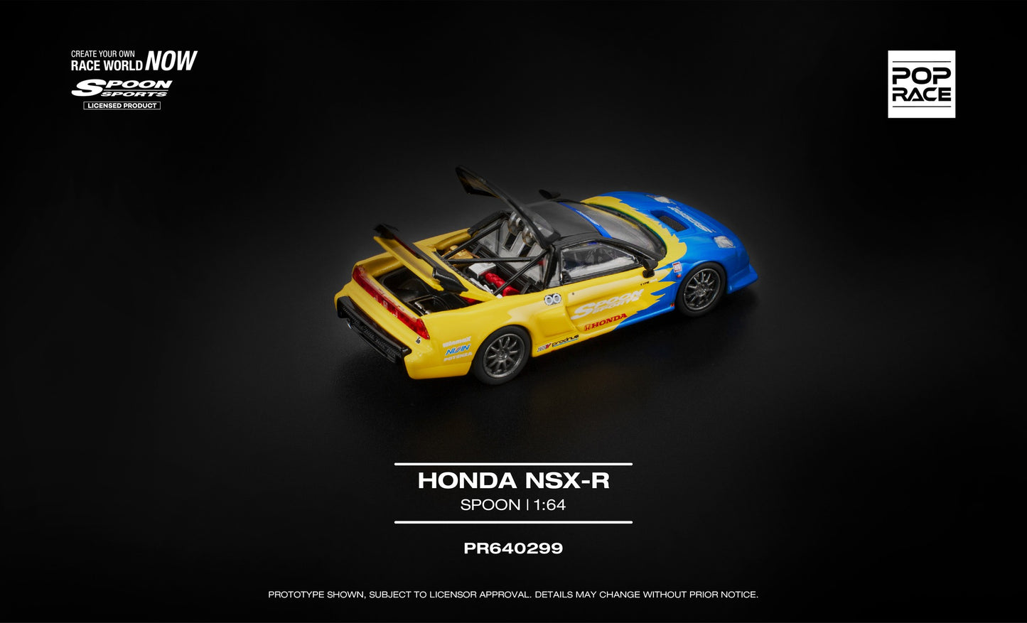 POP Race Honda NSX-R Spoon yellow blue opening rear hatch engine detail 1:64. Back