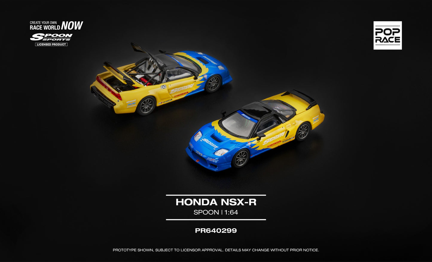 POP Race Honda NSX-R Spoon yellow blue opening rear hatch engine detail 1:64