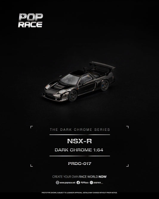 POP Race Honda NSX-R Dark Chrome Series with dual opening rear hatches and detailed engine in 1:64 scale.
