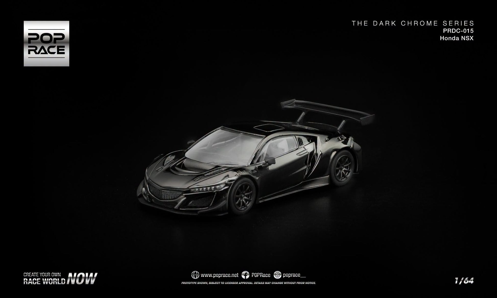 POP Race Honda NSX GT3 EVO22 Dark Chrome Series with removable engine cover.