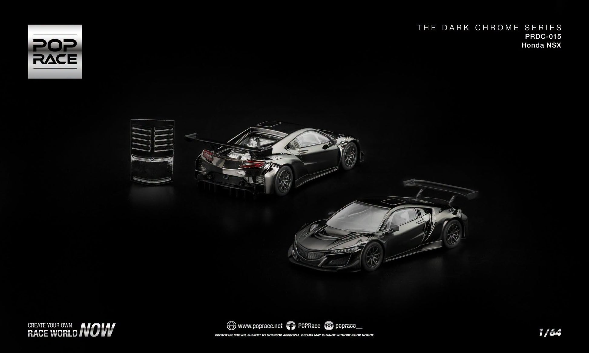 POP Race Honda NSX GT3 EVO22 Dark Chrome Series with removable engine cover.