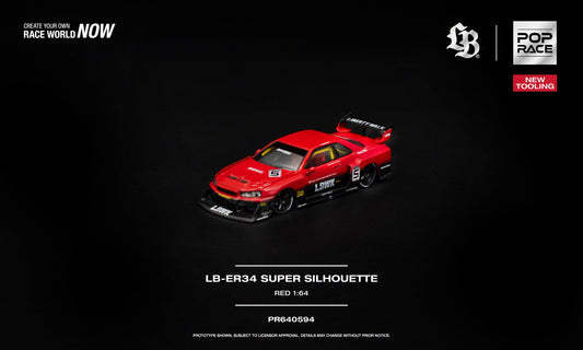 POP Race LB-ER34 Super Silhouette Red new tooling with opening hood and detailed engine in 1:64 scale.