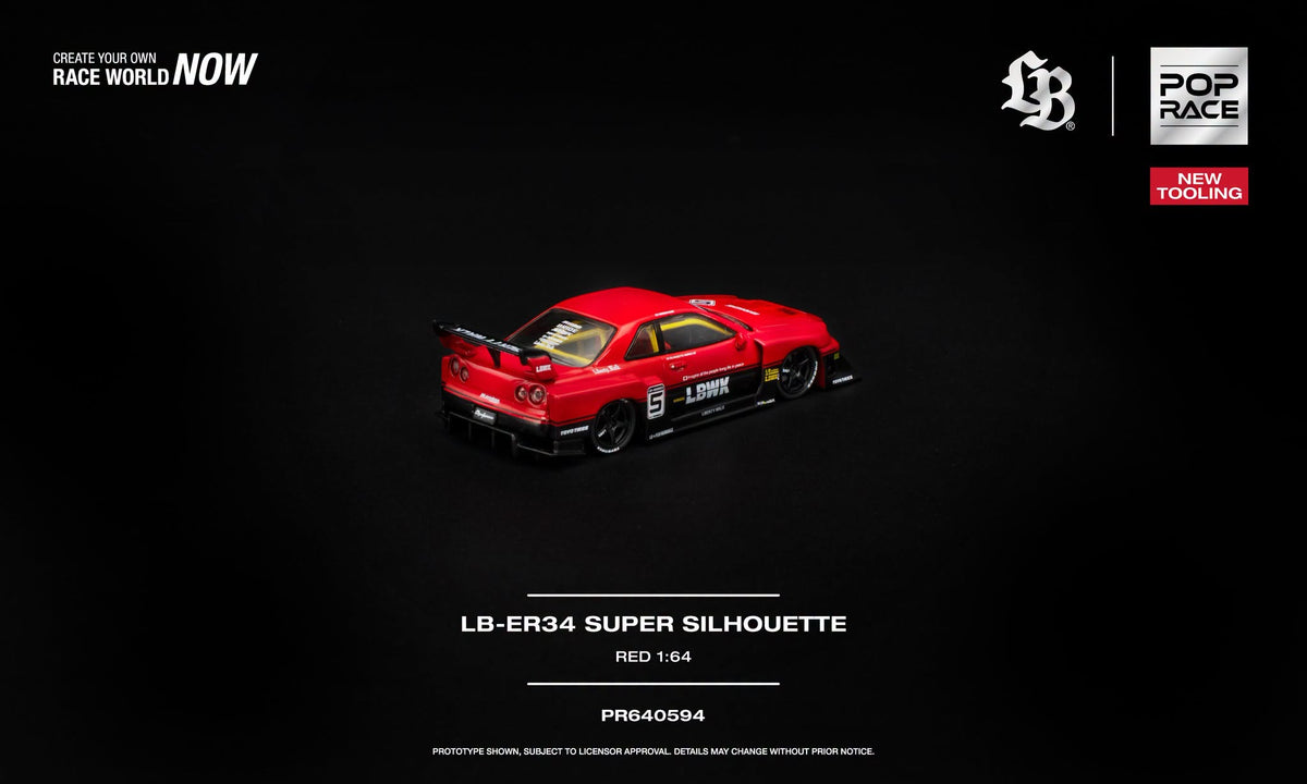 POP Race LB-ER34 Super Silhouette Red new tooling with opening hood and detailed engine in 1:64 scale.