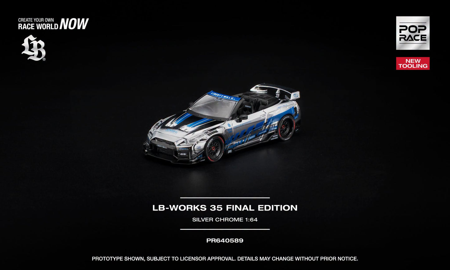 POP Race LB-Works 35 Final Edition in Silver and Blue Chrome with opening front.