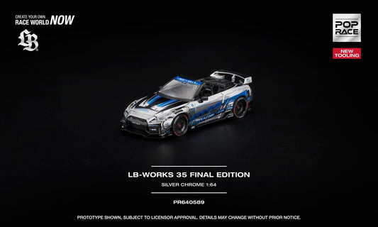 POP Race LB-Works 35 Final Edition in Silver and Blue Chrome with opening front.