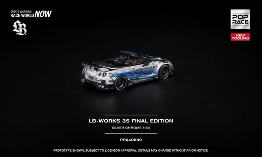 POP Race LB-Works 35 Final Edition in Silver and Blue Chrome with opening front.