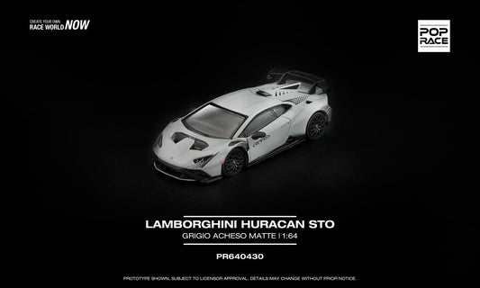 POP Race Lamborghini Huracan STO matte grey removable cover engine detail 1:64. Front