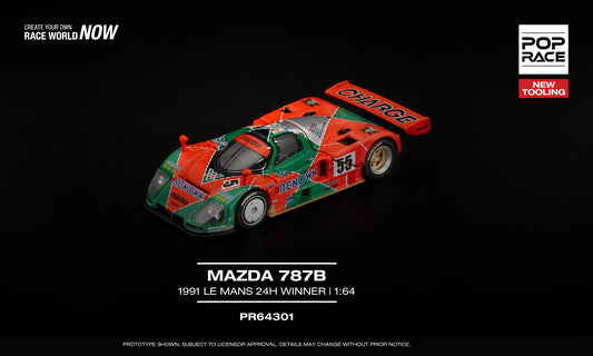 POP Race Mazda 787B 1991 Le Mans 24H Winner Renown livery 1:64 scale model car. Front