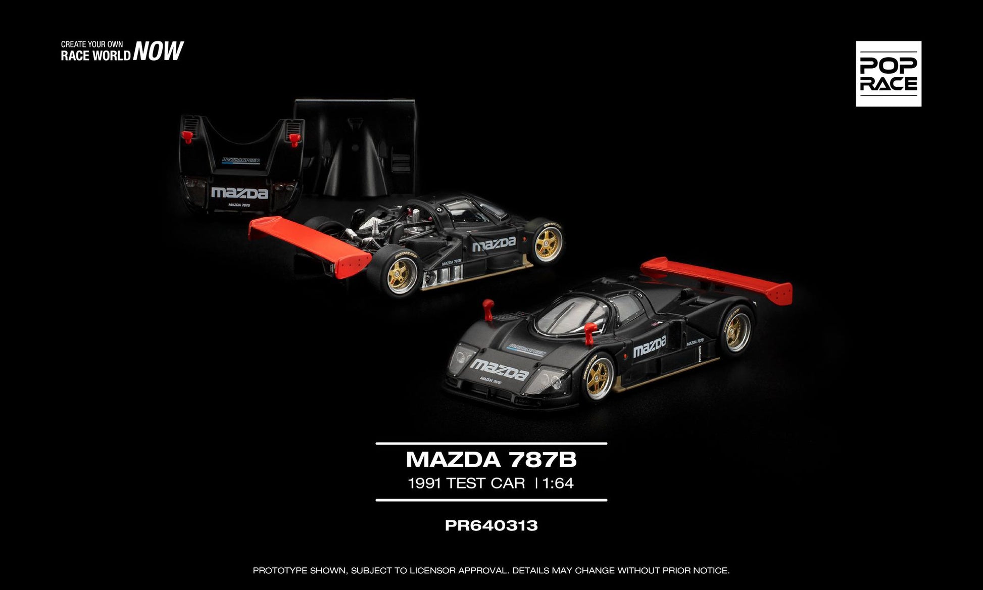 POP Race Mazda 787B 1991 test car matte black removable covers 1:64