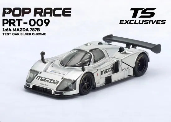 POP Race x Tokyo Station Mazda 787B Test Car in 1:64 scale with magnetic removable hoods and detailed engine.