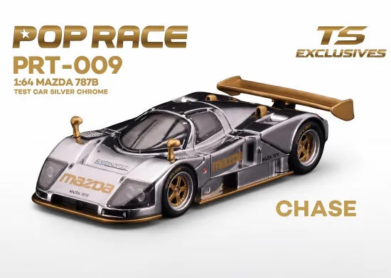 POP Race x Tokyo Station Mazda 787B Test Car in 1:64 scale with magnetic removable hoods and detailed engine.