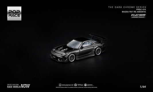 POP Race Mazda RX-7 FD3S RE-Amemiya Dark Chrome Series with opening hood.