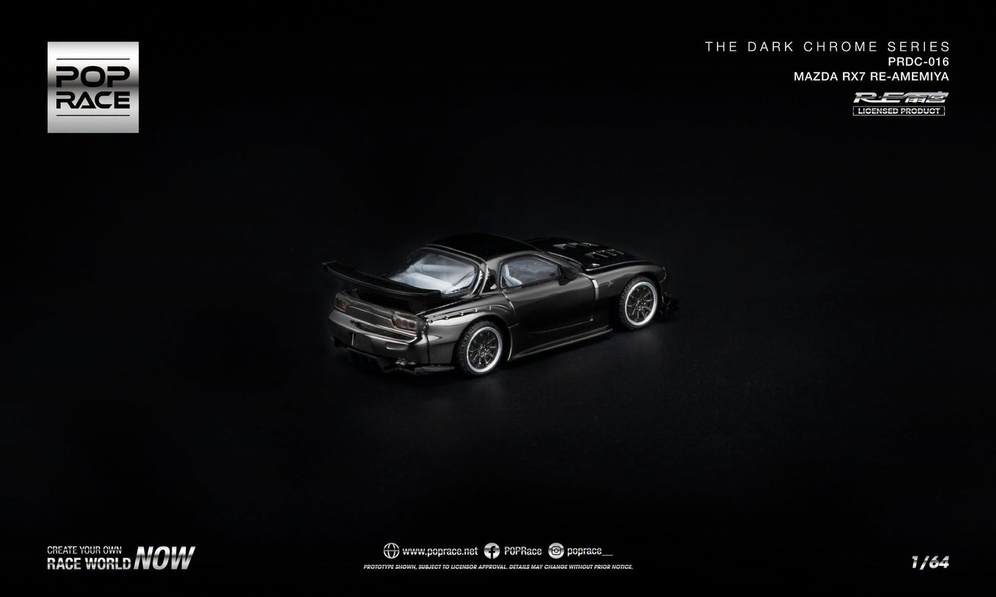 POP Race Mazda RX-7 FD3S RE-Amemiya Dark Chrome Series with opening hood.