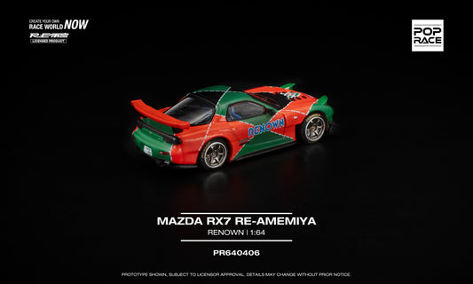 POP Race 1:64 Mazda RX-7 RE-Amemiya Renown with pop-up headlights in racing livery. Back