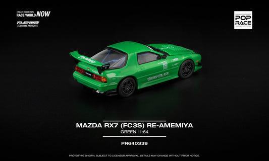 1:64 POP Race Mazda RX-7 FC3S RE-Amemiya Green with opening front and detailed rotary engine. Back
