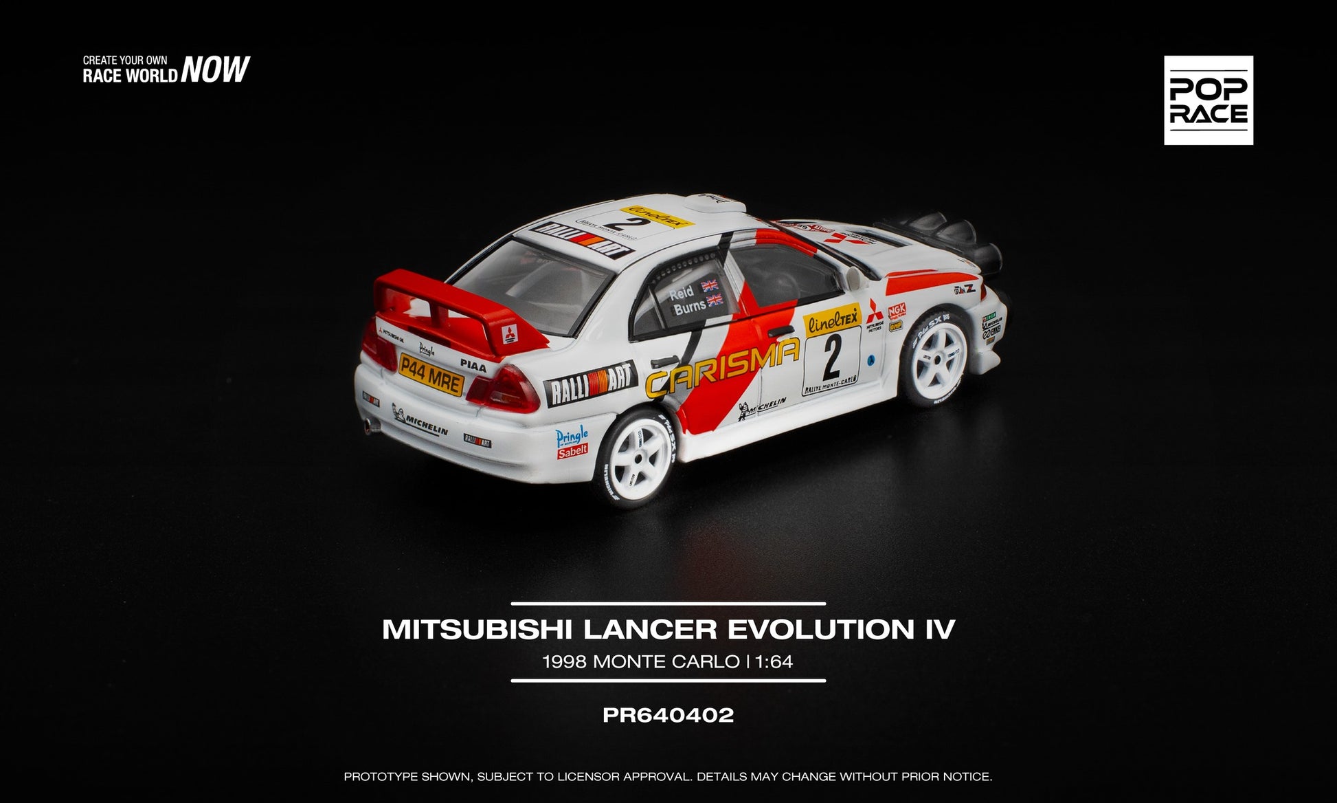 POP Race 1:64 Mitsubishi Lancer Evolution IV 1998 Monte Carlo Rally diecast car. Back