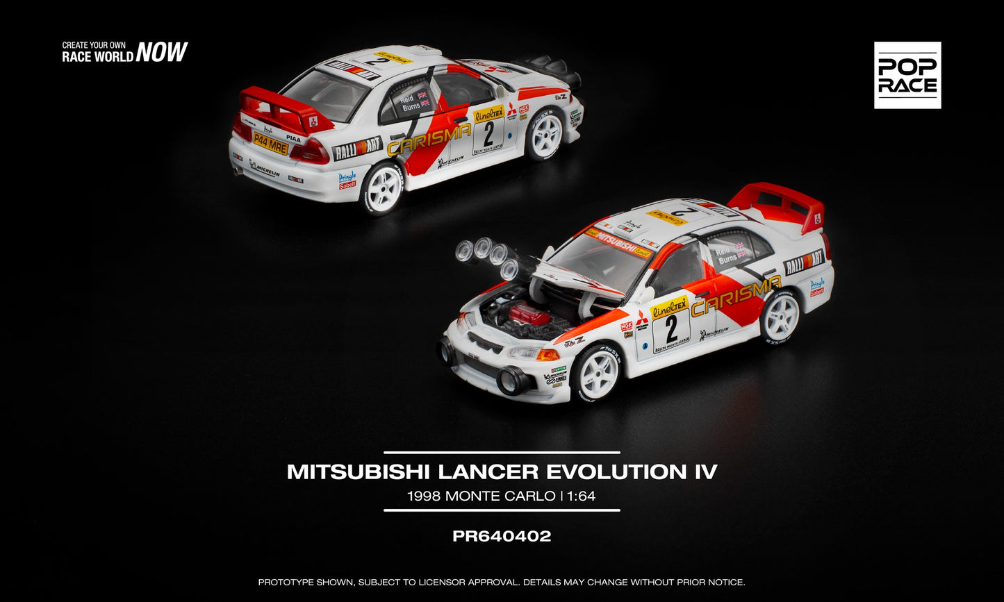 POP Race 1:64 Mitsubishi Lancer Evolution IV 1998 Monte Carlo Rally diecast car
