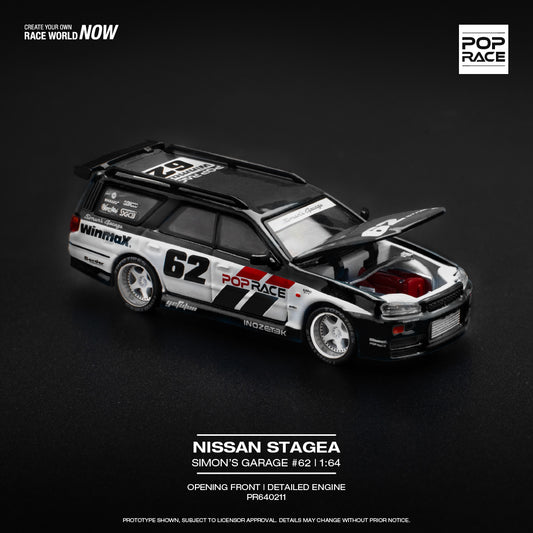 (Pre-Order) POP Race - Nissan Stagea Simon's Garage #62 Black