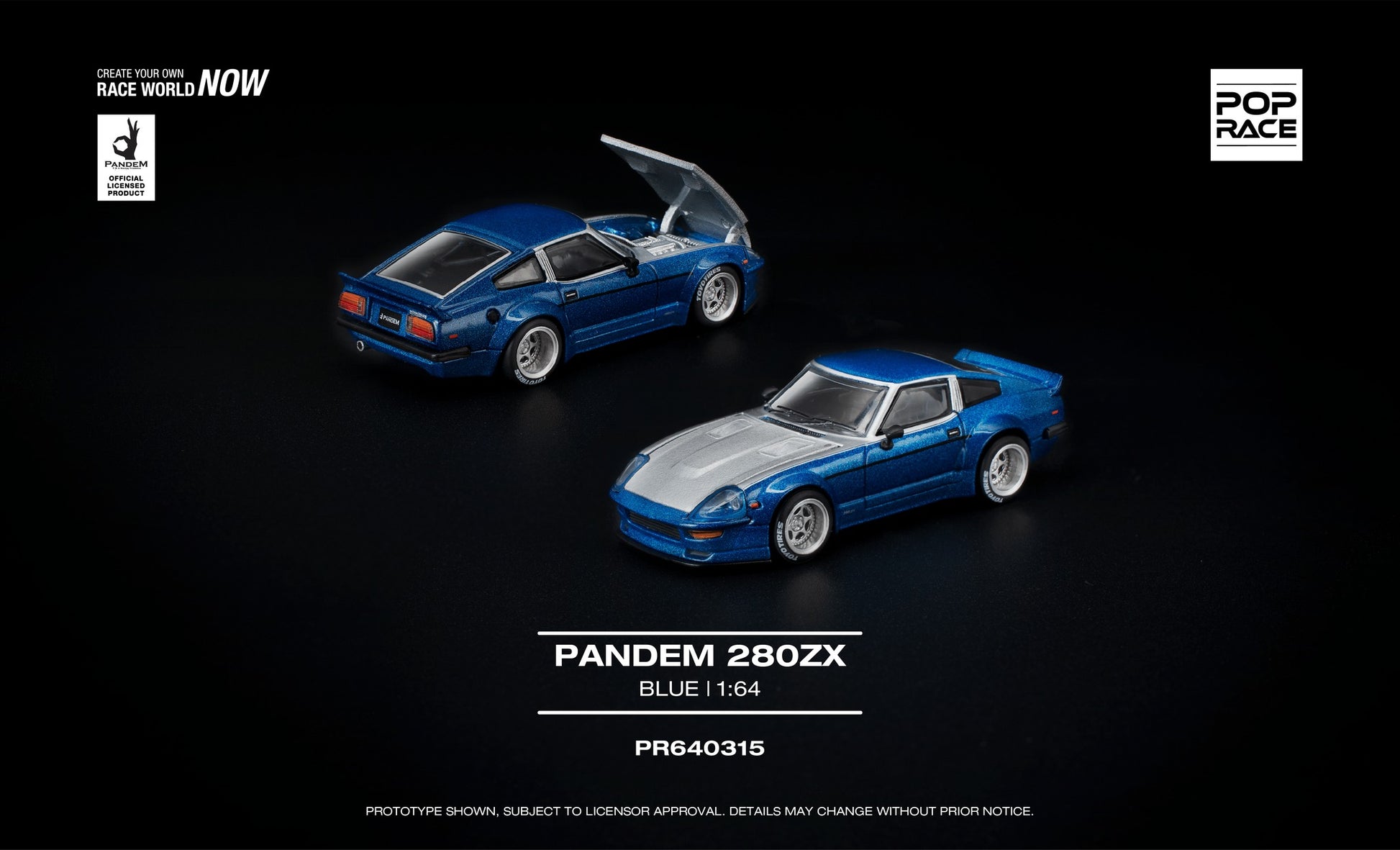 POP Race Pandem Nissan 280ZX blue silver metalflake opening front diecast 1:64