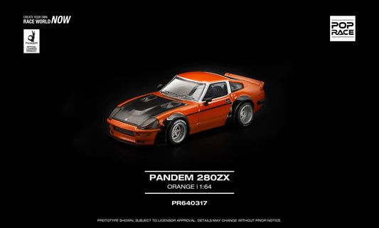 POP Race Pandem 280ZX orange black opening hood engine detail 1:64. Front