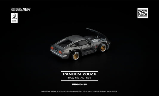 POP Race 1:64 Pandem Datsun 280ZX raw metal widebody with opening hood diecast model. Back