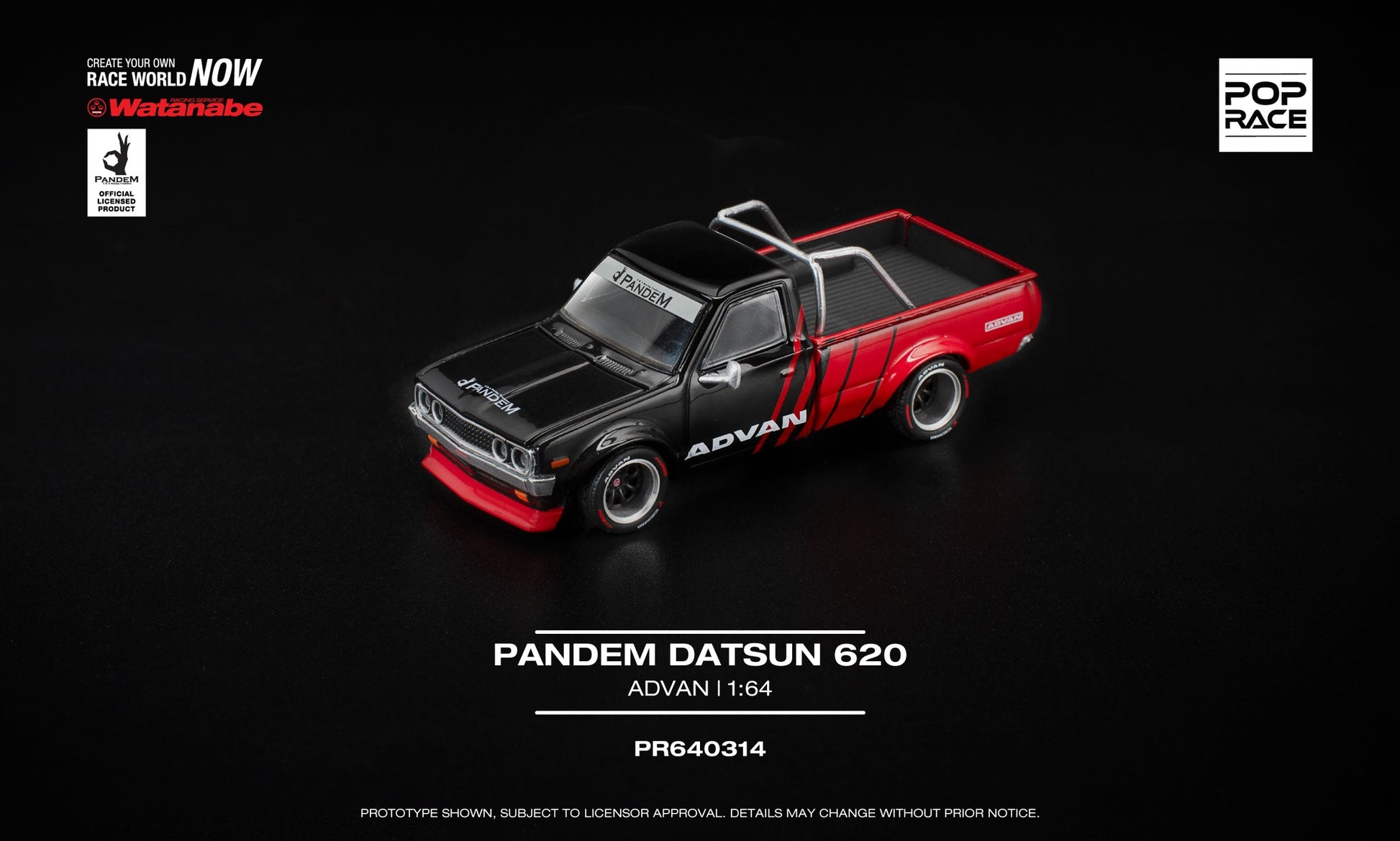POP Race Pandem Datsun 620 ADVAN livery diecast model 1:64. Front