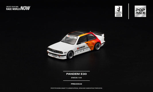POP Race 1:64 PANDEM BMW E30 Eneos with widebody styling, opening hood and detailed engine.